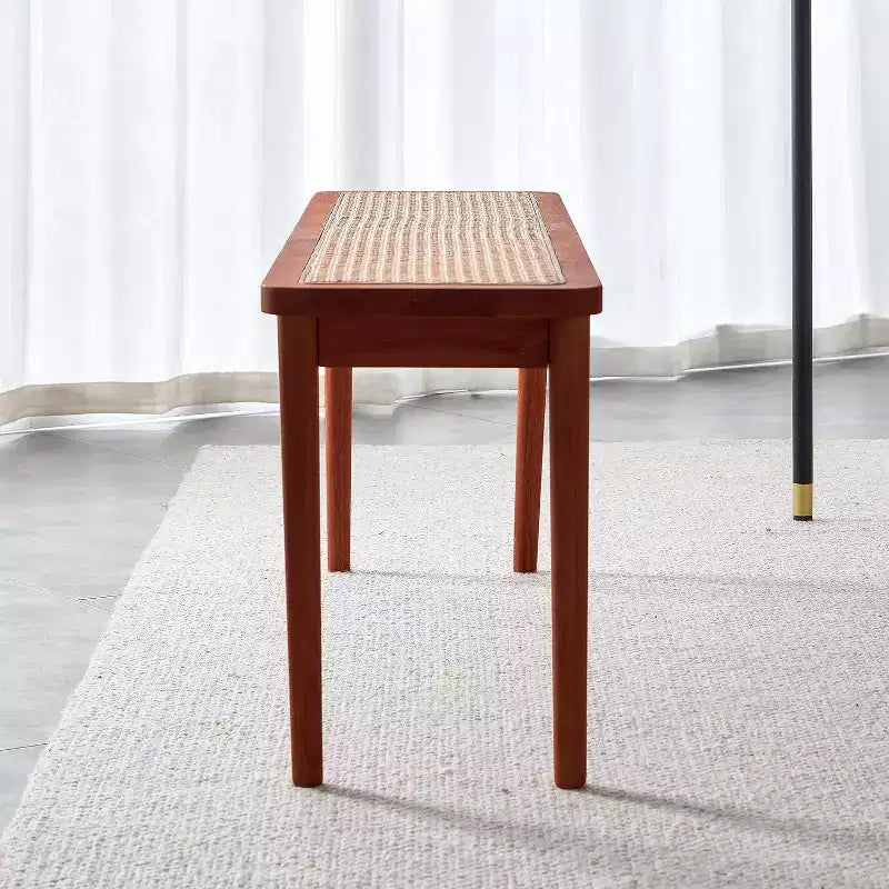 Banc d'entrée Acekool 47 en bois pur avec surface en rotin, coins arrondis, cadre robuste pour salon, chambre, couloir, finition noyer