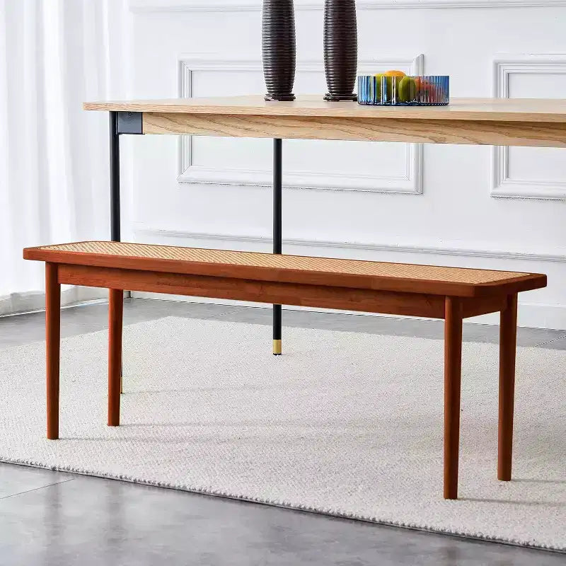 Banc d'entrée Acekool 47 en bois pur avec surface en rotin, coins arrondis, cadre robuste pour salon, chambre, couloir, finition noyer