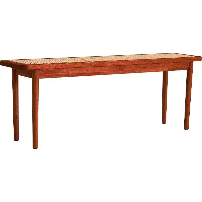 Banc d'entrée Acekool 47 en bois pur avec surface en rotin, coins arrondis, cadre robuste pour salon, chambre, couloir, finition noyer