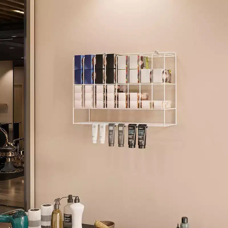 Support de rangement pour coloration capillaire, présentoir mural en métal à 2 niveaux pour tubes de teinture capillaire, blanc