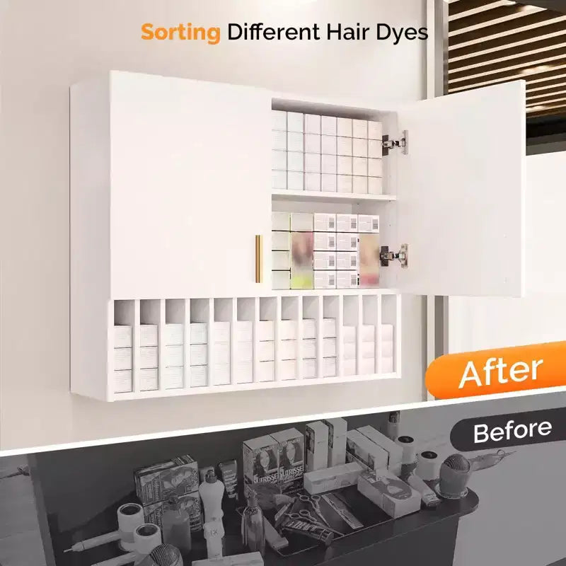 Présentoir de rangement pour colorations capillaires, Étagères murales réglables, Meuble de salon, Blanc