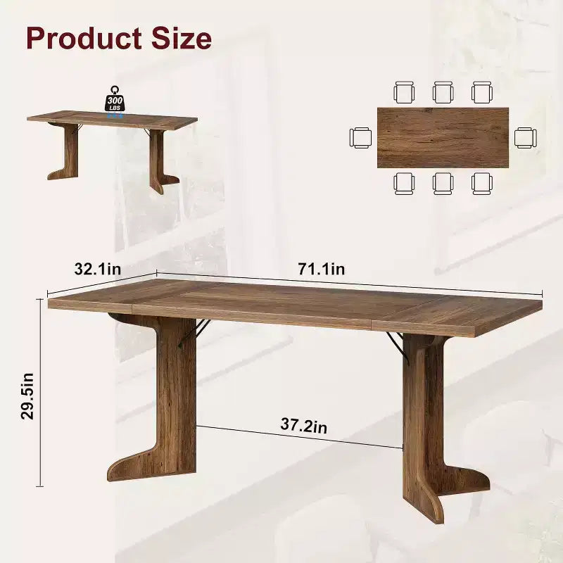 CuisinSmart 71 Table de salle à manger pour 6 à 8 personnes, table à dîner moderne avec pieds en bois uniques, table de salle à manger rectangulaire