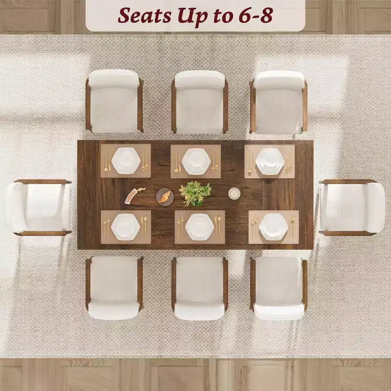 CuisinSmart 71 Table de salle à manger pour 6 à 8 personnes, table à dîner moderne avec pieds en bois uniques, table de salle à manger rectangulaire