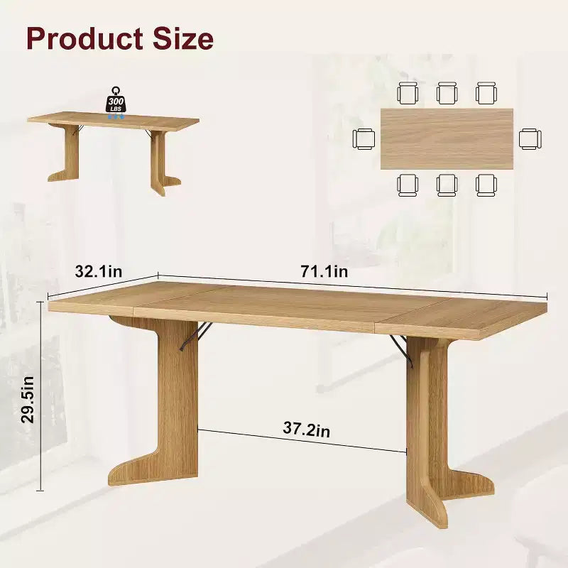 CuisinSmart 71 Table de salle à manger pour 6 à 8 personnes, table à dîner moderne avec pieds en bois uniques, table de salle à manger rectangulaire