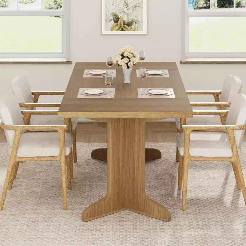 CuisinSmart 71 Table de salle à manger pour 6 à 8 personnes, table à dîner moderne avec pieds en bois uniques, table de salle à manger rectangulaire
