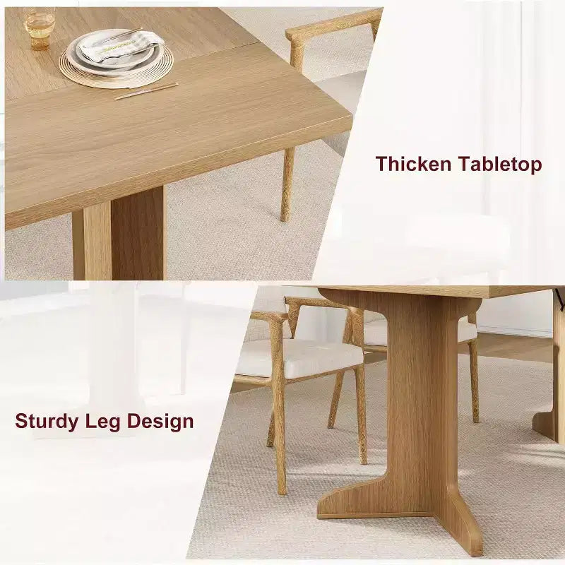 CuisinSmart 71 Table de salle à manger pour 6 à 8 personnes, table à dîner moderne avec pieds en bois uniques, table de salle à manger rectangulaire