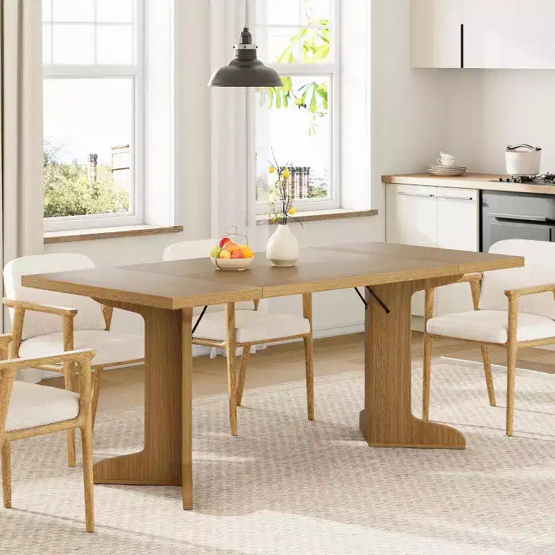 CuisinSmart 71 Table de salle à manger pour 6 à 8 personnes, table à dîner moderne avec pieds en bois uniques, table de salle à manger rectangulaire