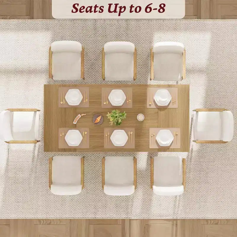 CuisinSmart 71 Table de salle à manger pour 6 à 8 personnes, table à dîner moderne avec pieds en bois uniques, table de salle à manger rectangulaire