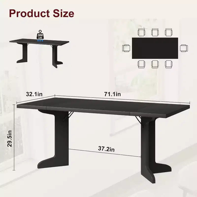 CuisinSmart 71 Table de salle à manger pour 6 à 8 personnes, table à dîner moderne avec pieds en bois uniques, table de salle à manger rectangulaire