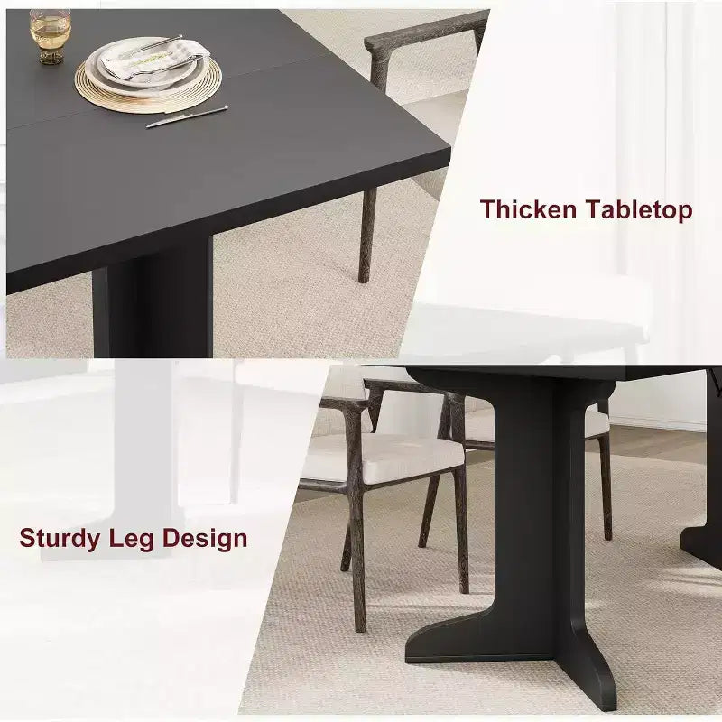 CuisinSmart 71 Table de salle à manger pour 6 à 8 personnes, table à dîner moderne avec pieds en bois uniques, table de salle à manger rectangulaire