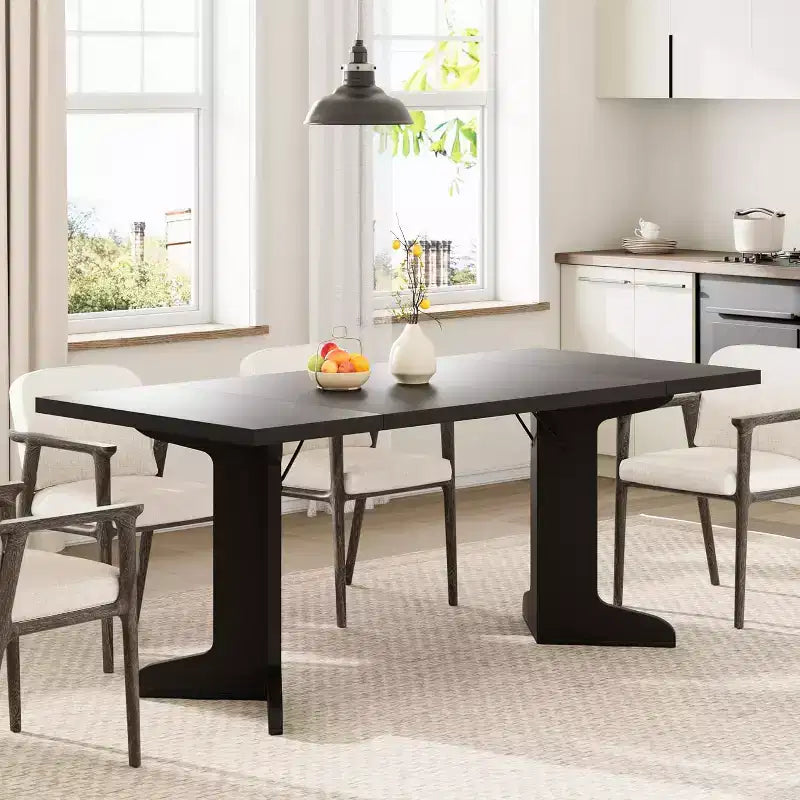 CuisinSmart 71 Table de salle à manger pour 6 à 8 personnes, table à dîner moderne avec pieds en bois uniques, table de salle à manger rectangulaire