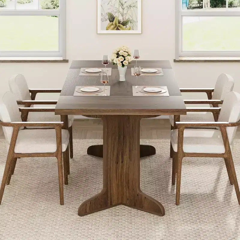 CuisinSmart 71 Table de salle à manger pour 6 à 8 personnes, table à dîner moderne avec pieds en bois uniques, table de salle à manger rectangulaire