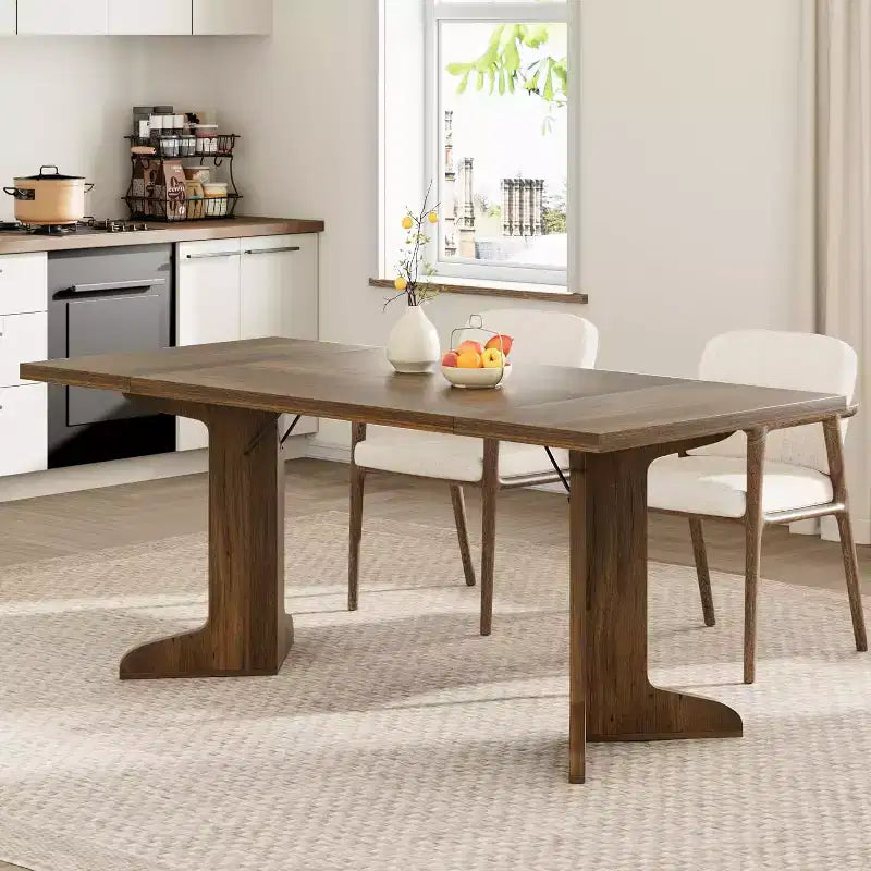CuisinSmart 71 Table de salle à manger pour 6 à 8 personnes, table à dîner moderne avec pieds en bois uniques, table de salle à manger rectangulaire