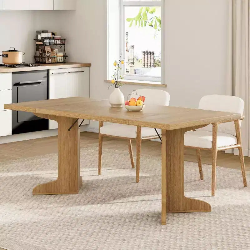 CuisinSmart 71 Table de salle à manger pour 6 à 8 personnes, table à dîner moderne avec pieds en bois uniques, table de salle à manger rectangulaire