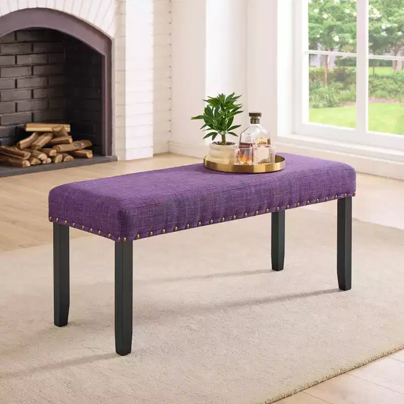 Banc de salle à manger en tissu Biony Roundhill Furniture avec garniture cloutée