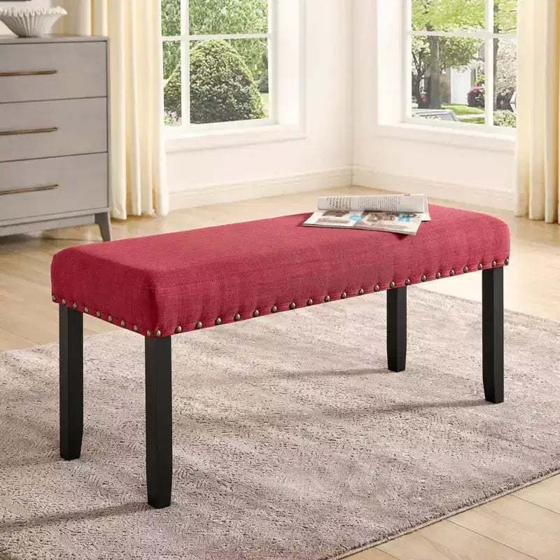 Banc de salle à manger en tissu Biony Roundhill Furniture avec garniture cloutée