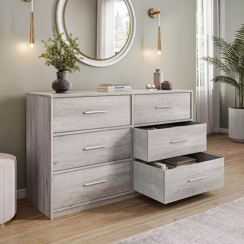 Commode Okak Modern à 5/6/8 tiroirs en tissu avec plateau en bois résistant à l'eau pour exposition, parfaite pour l'organisation dans les petites pièces