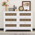 Commode Okak 6 tiroirs style ferme, meuble en bois avec poignées métalliques, rangement de 120 cm de large pour chambre à coucher, montage facile