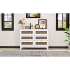 Commode Okak 6 tiroirs style ferme, meuble en bois avec poignées métalliques, rangement de 120 cm de large pour chambre à coucher, montage facile