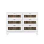 Commode Okak 6 tiroirs style ferme, meuble en bois avec poignées métalliques, rangement de 120 cm de large pour chambre à coucher, montage facile