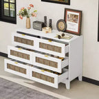 Commode Okak 6 tiroirs style ferme, meuble en bois avec poignées métalliques, rangement de 120 cm de large pour chambre à coucher, montage facile