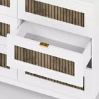 Commode Okak 6 tiroirs style ferme, meuble en bois avec poignées métalliques, rangement de 120 cm de large pour chambre à coucher, montage facile