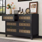 Commode Okak 6 tiroirs style ferme, meuble en bois avec poignées métalliques, rangement de 120 cm de large pour chambre à coucher, montage facile