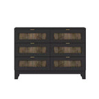 Commode Okak 6 tiroirs style ferme, meuble en bois avec poignées métalliques, rangement de 120 cm de large pour chambre à coucher, montage facile