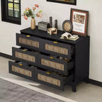 Commode Okak 6 tiroirs style ferme, meuble en bois avec poignées métalliques, rangement de 120 cm de large pour chambre à coucher, montage facile