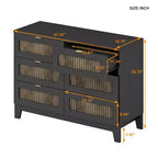 Commode Okak 6 tiroirs style ferme, meuble en bois avec poignées métalliques, rangement de 120 cm de large pour chambre à coucher, montage facile