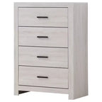 Commode 4 tiroirs Okak, 81 cm de large, style côtier, avec tiroirs à glissement facile, surface optimisée pour la décoration, organisateur de chambre polyvalent