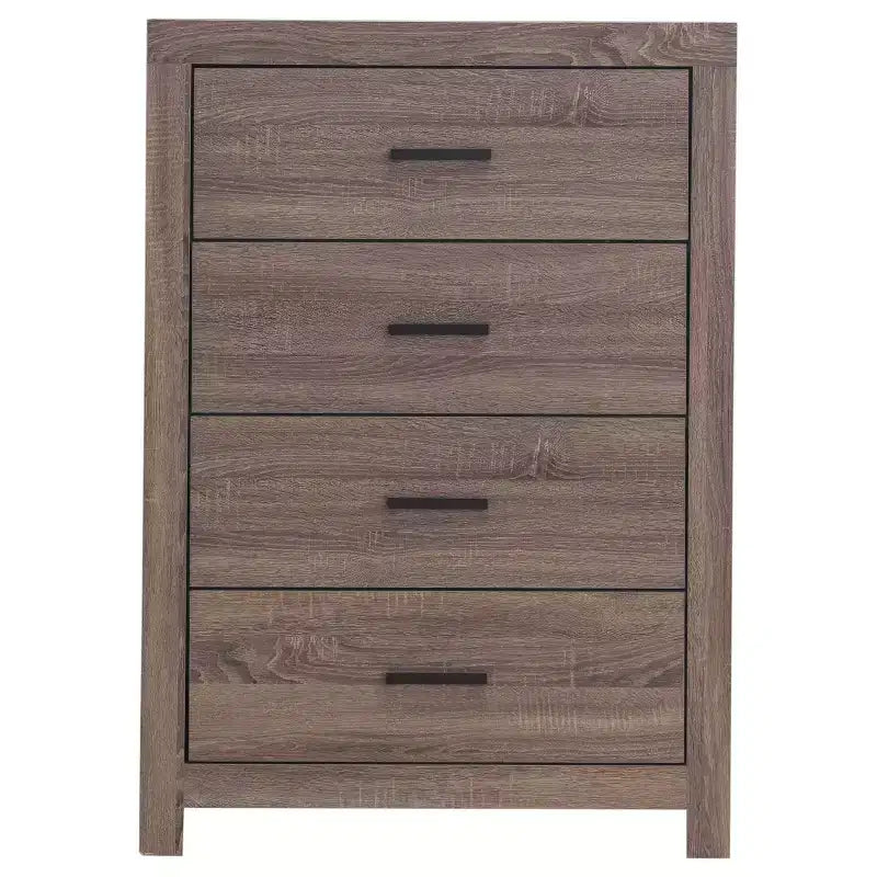 Commode 4 tiroirs Okak, 81 cm de large, style côtier, avec tiroirs à glissement facile, surface optimisée pour la décoration, organisateur de chambre polyvalent
