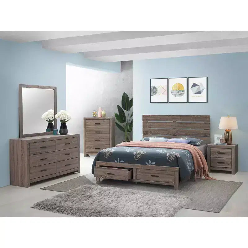 Commode 4 tiroirs Okak, 81 cm de large, style côtier, avec tiroirs à glissement facile, surface optimisée pour la décoration, organisateur de chambre polyvalent