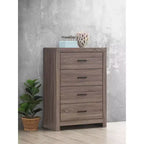 Commode 4 tiroirs Okak, 81 cm de large, style côtier, avec tiroirs à glissement facile, surface optimisée pour la décoration, organisateur de chambre polyvalent