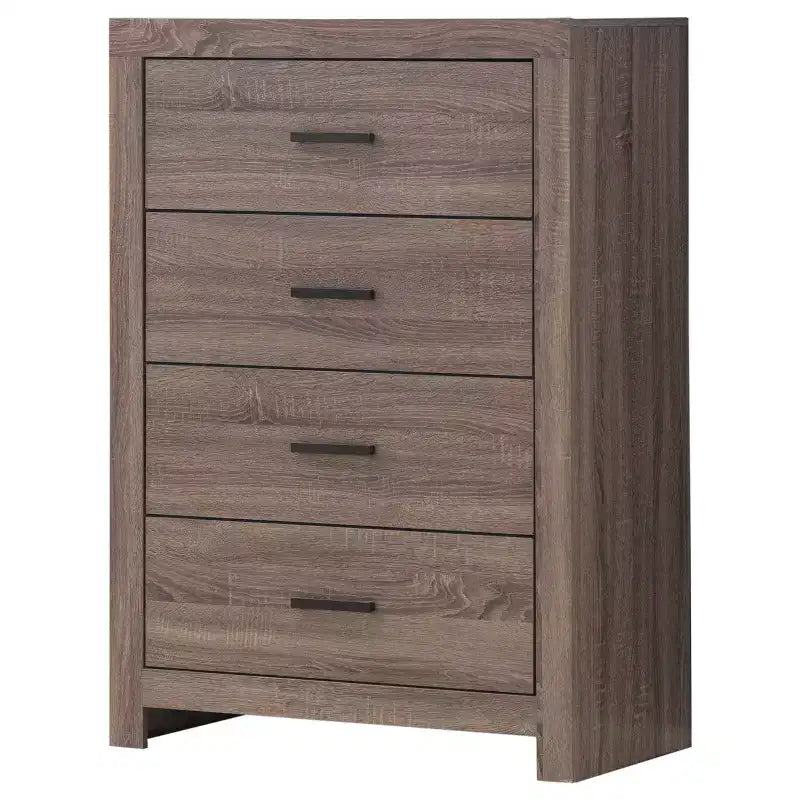 Commode 4 tiroirs Okak, 81 cm de large, style côtier, avec tiroirs à glissement facile, surface optimisée pour la décoration, organisateur de chambre polyvalent