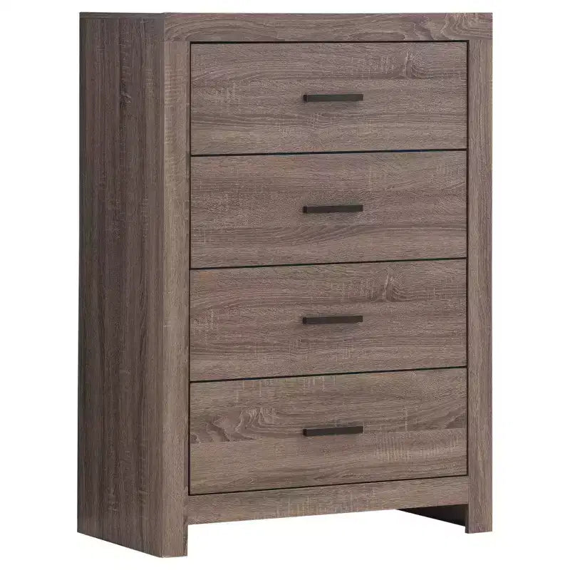 Commode 4 tiroirs Okak, 81 cm de large, style côtier, avec tiroirs à glissement facile, surface optimisée pour la décoration, organisateur de chambre polyvalent