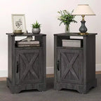 RoyalCraft Farmhouse Nightstand with Charging Station, Rustic End Table Set with Shelf and Storage for Bedroom or Home Office, Set of 2, Dark Grey