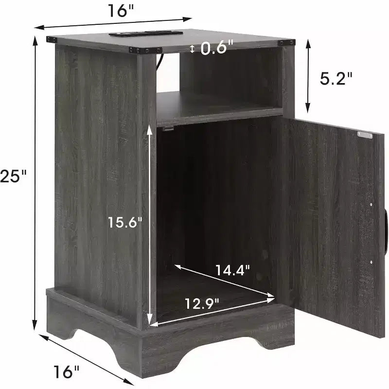 Table de chevet RoyalCraft style ferme avec station de recharge, ensemble de tables d'appoint rustiques avec étagère et rangement pour chambre ou bureau à domicile, lot de 2, gris foncé