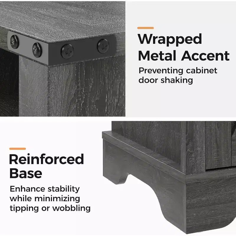 Table de chevet RoyalCraft style ferme avec station de recharge, ensemble de tables d'appoint rustiques avec étagère et rangement pour chambre ou bureau à domicile, lot de 2, gris foncé