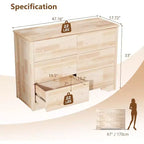 Commode en bois massif VINGLI inachevée pour la personnalisation de couleur, commode 6 tiroirs en bois véritable naturel pour chambre à coucher