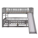 Lit superposé avec toboggan, lits superposés bas double sur double avec barrière et échelle pour tout-petits, enfants et adolescents, blanc