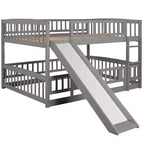 Lit superposé avec toboggan, lits superposés bas double sur double avec barrière et échelle pour tout-petits, enfants et adolescents, blanc