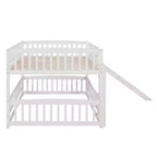 Lit superposé avec toboggan, lits superposés bas double sur double avec barrière et échelle pour tout-petits, enfants et adolescents, blanc