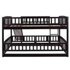 Lit superposé avec toboggan, lits superposés bas double sur double avec barrière et échelle pour tout-petits, enfants et adolescents, blanc