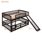 Lit superposé avec toboggan, lits superposés bas double sur double avec barrière et échelle pour tout-petits, enfants et adolescents, blanc