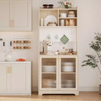 Buffet Vaisselier Haut de 180 cm avec Vitrine - Meuble de Rangement 6 Niveaux avec 2 Portes Vitrées, Panneau Perforé, Étagère à Micro-ondes, Étagères Ouvertes, Meuble Bar à Café