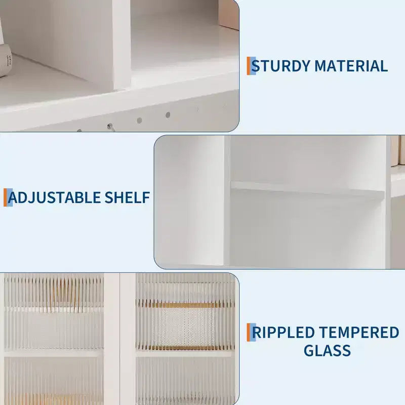 Buffet Vaisselier Haut de 180 cm avec Vitrine - Meuble de Rangement 6 Niveaux avec 2 Portes Vitrées, Panneau Perforé, Étagère à Micro-ondes, Étagères Ouvertes, Meuble Bar à Café