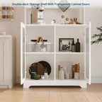 Buffet Vaisselier Haut de 180 cm avec Vitrine - Meuble de Rangement 6 Niveaux avec 2 Portes Vitrées, Panneau Perforé, Étagère à Micro-ondes, Étagères Ouvertes, Meuble Bar à Café
