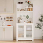 Buffet Vaisselier Haut de 180 cm avec Vitrine - Meuble de Rangement 6 Niveaux avec 2 Portes Vitrées, Panneau Perforé, Étagère à Micro-ondes, Étagères Ouvertes, Meuble Bar à Café