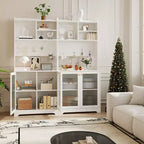 Buffet Vaisselier Haut de 180 cm avec Vitrine - Meuble de Rangement 6 Niveaux avec 2 Portes Vitrées, Panneau Perforé, Étagère à Micro-ondes, Étagères Ouvertes, Meuble Bar à Café